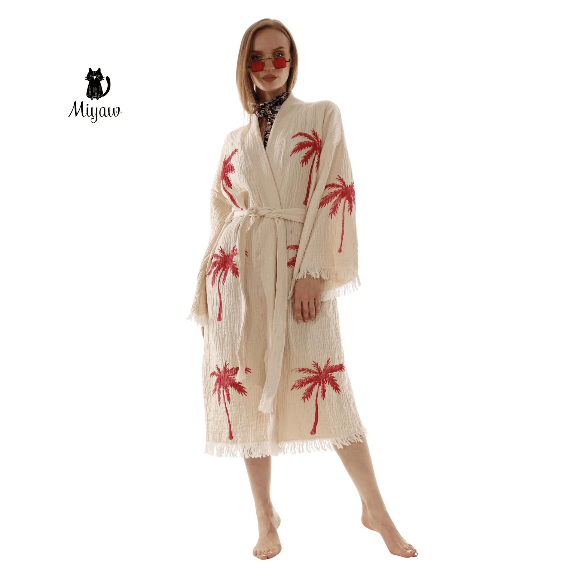 Red Palm Tree Kimonos – Soft Cotton Kimono Robe for Effortless Style