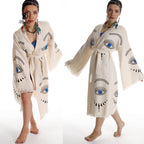 Long Sleeve Boho Beach Kimono Robe made of Organic Cotton - Miyawfashion