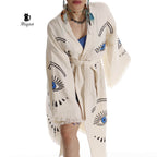 Long Sleeve Boho Beach Kimono Robe made of Organic Cotton - Miyawfashion