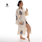 Handcrafted Boho Beach Kimono Bathrobe with Talisman Stamp - Miyawfashion