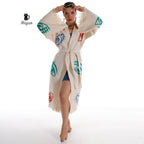 Colorful Eyes-Stamped Boho Beach Kimono | Handmade with Organic Cotton - Miyawfashion