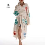 Colorful Eyes-Stamped Boho Beach Kimono | Handmade with Organic Cotton - Miyawfashion