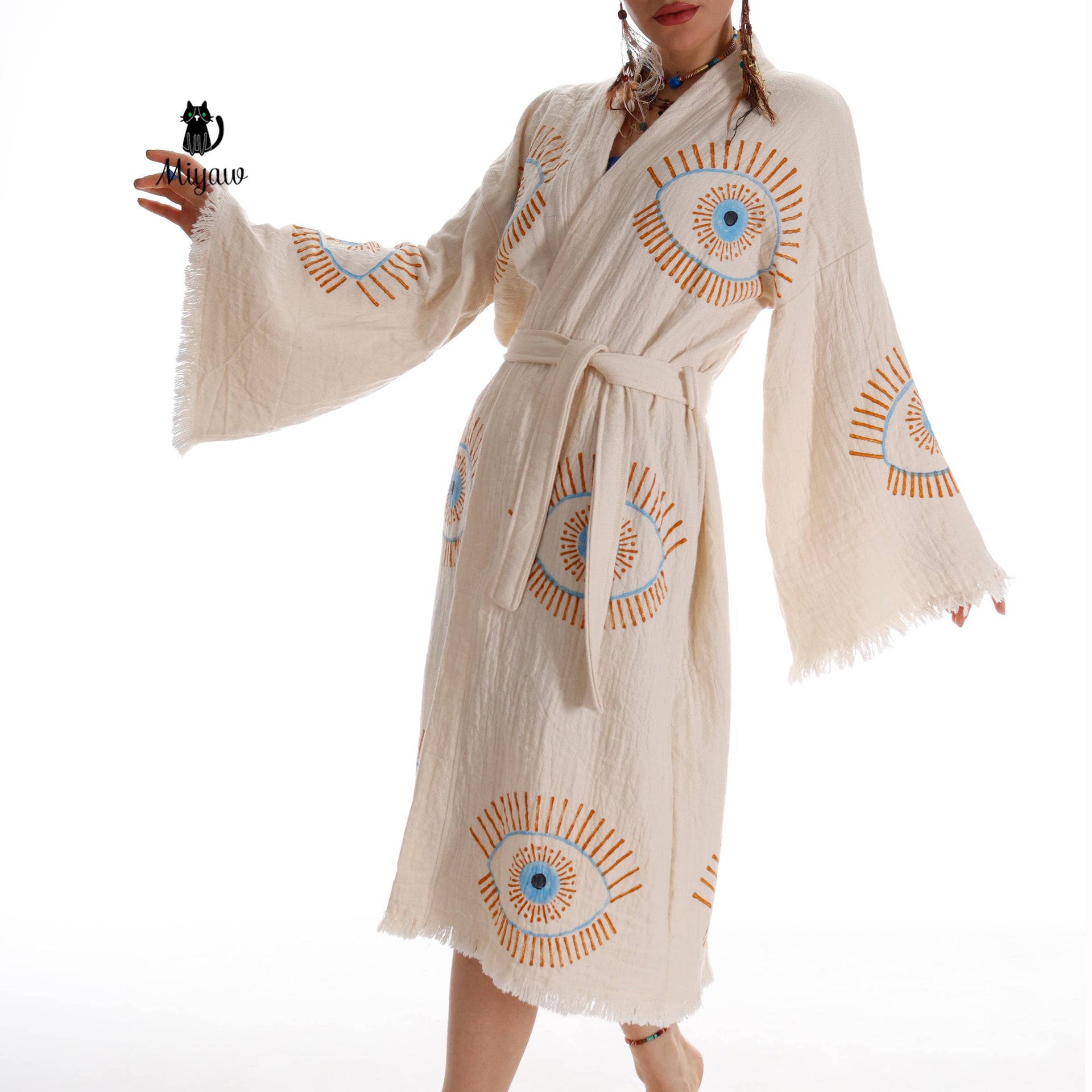 Evil Eye Inspired Blue Caftan - Wholesale Boho Chic Essential - Miyawfashion