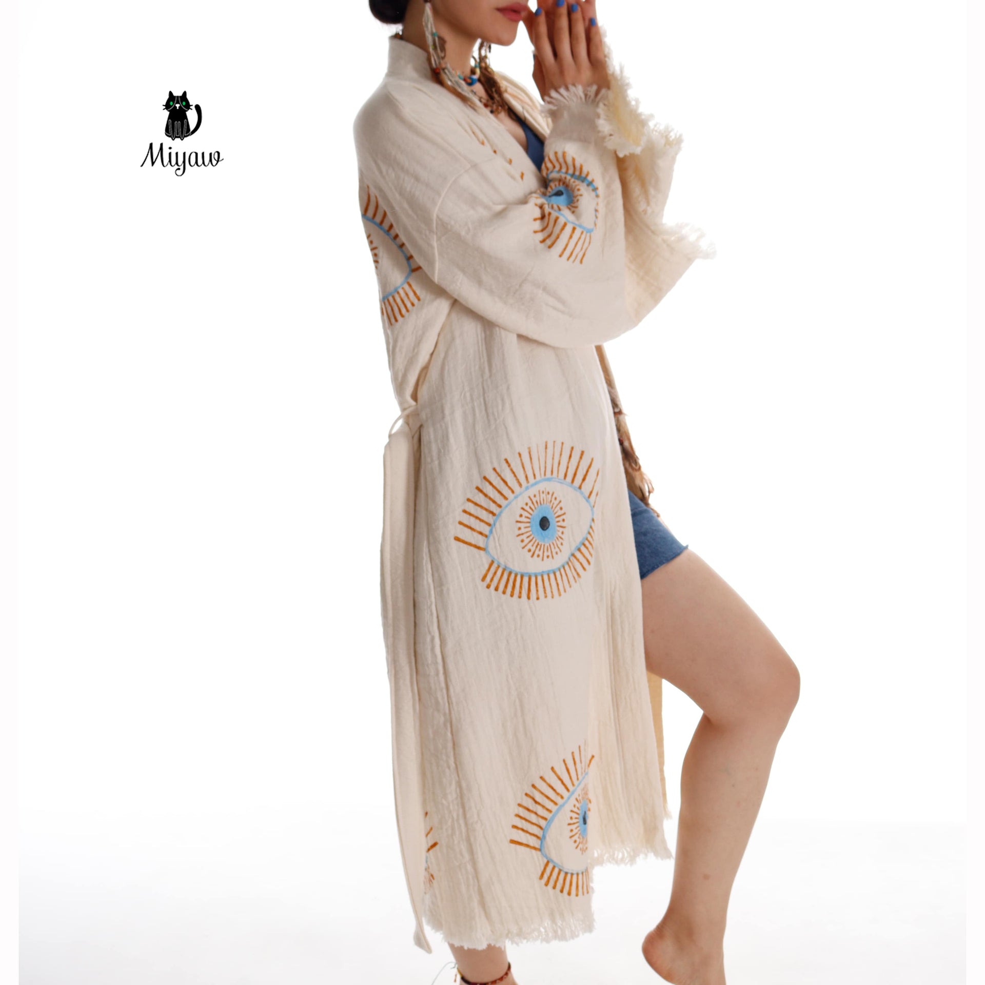 Evil Eye Inspired Blue Caftan - Wholesale Boho Chic Essential - Miyawfashion