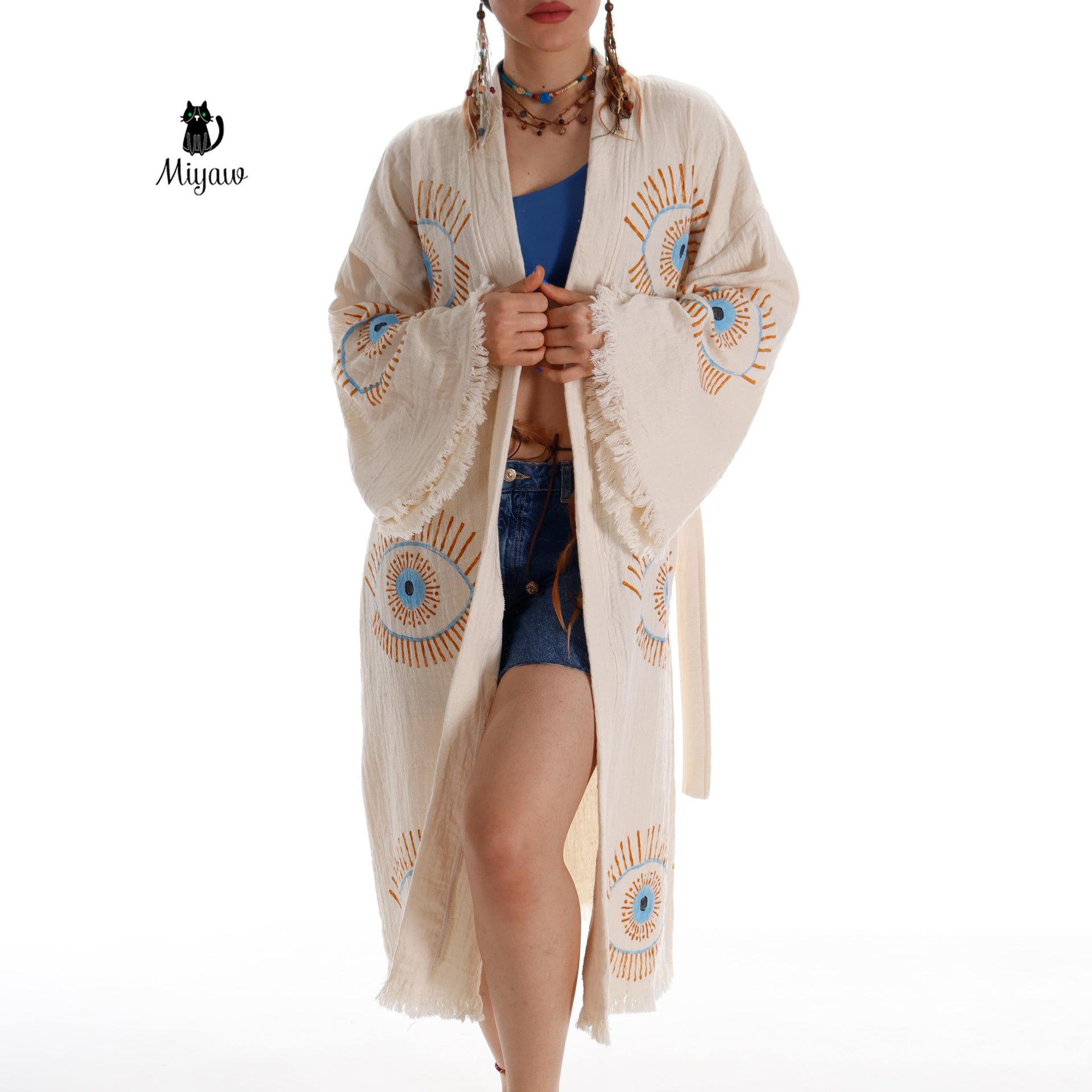 Evil Eye Inspired Blue Caftan - Wholesale Boho Chic Essential - Miyawfashion