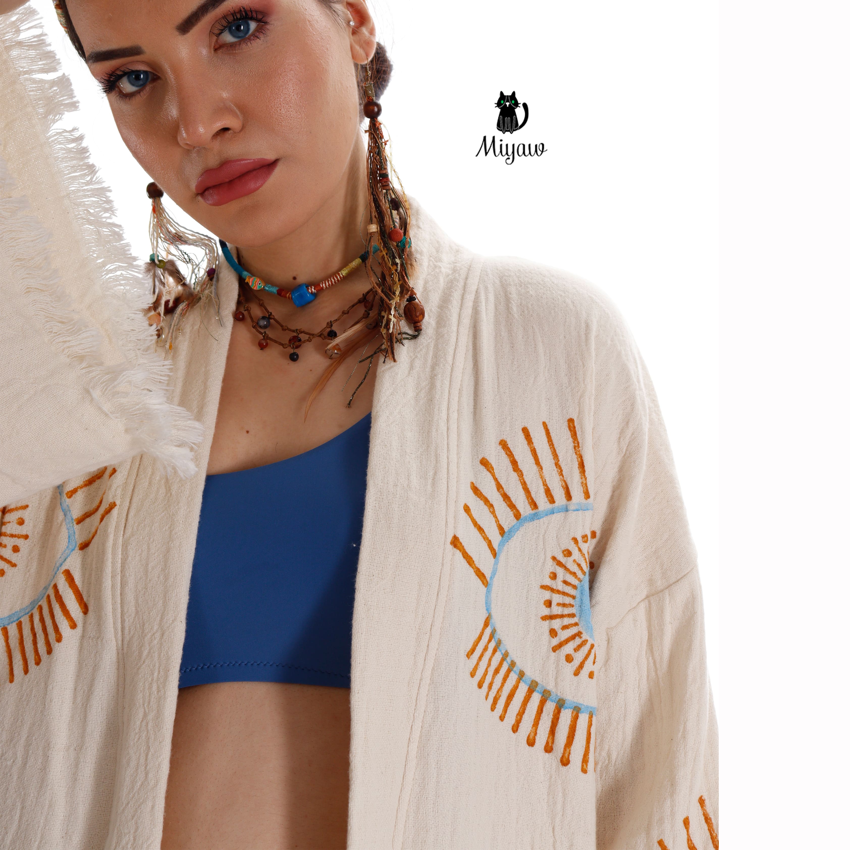 Evil Eye Inspired Blue Caftan - Wholesale Boho Chic Essential - Miyawfashion