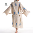 Handmade Boho Fishbone Stamped Robe in Organic Cotton - Miyawfashion
