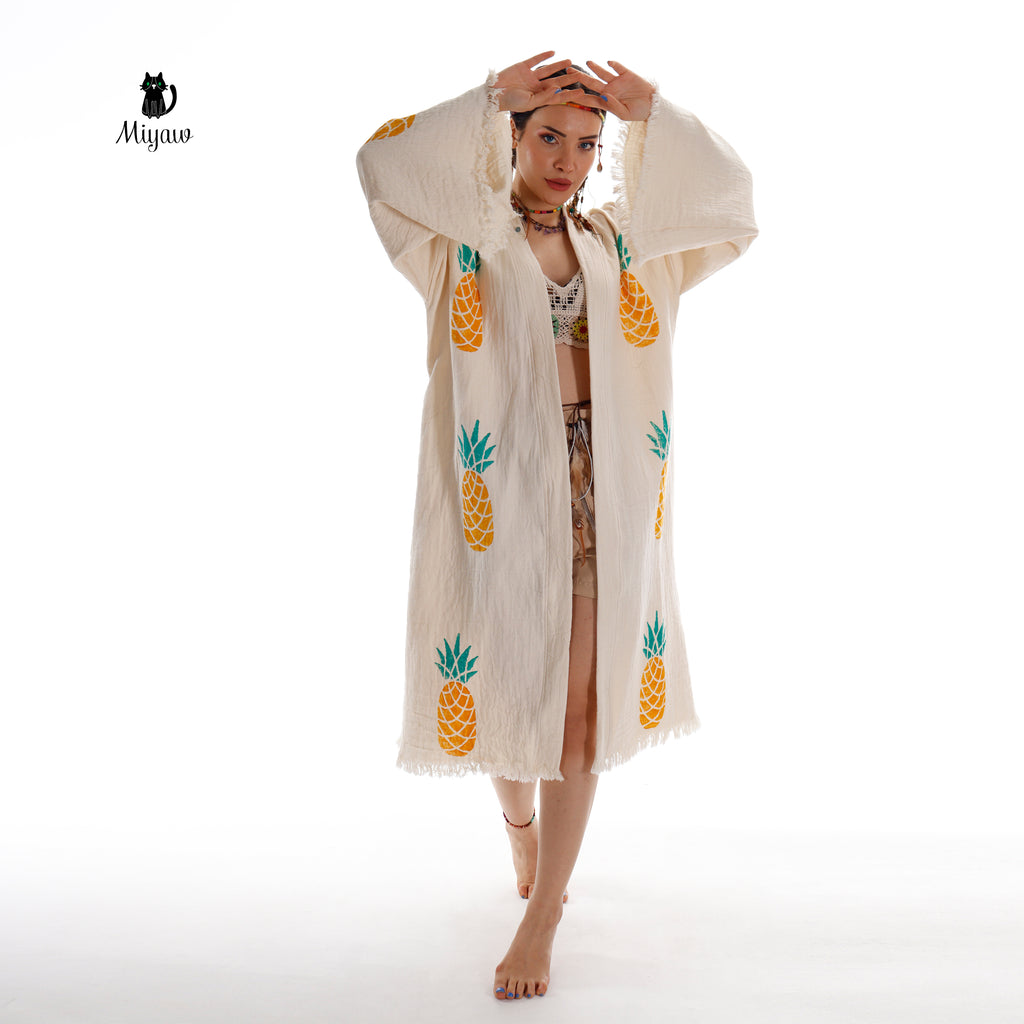 Wholesale Boho Pineapple Kimono Robe – Handcrafted for Spas