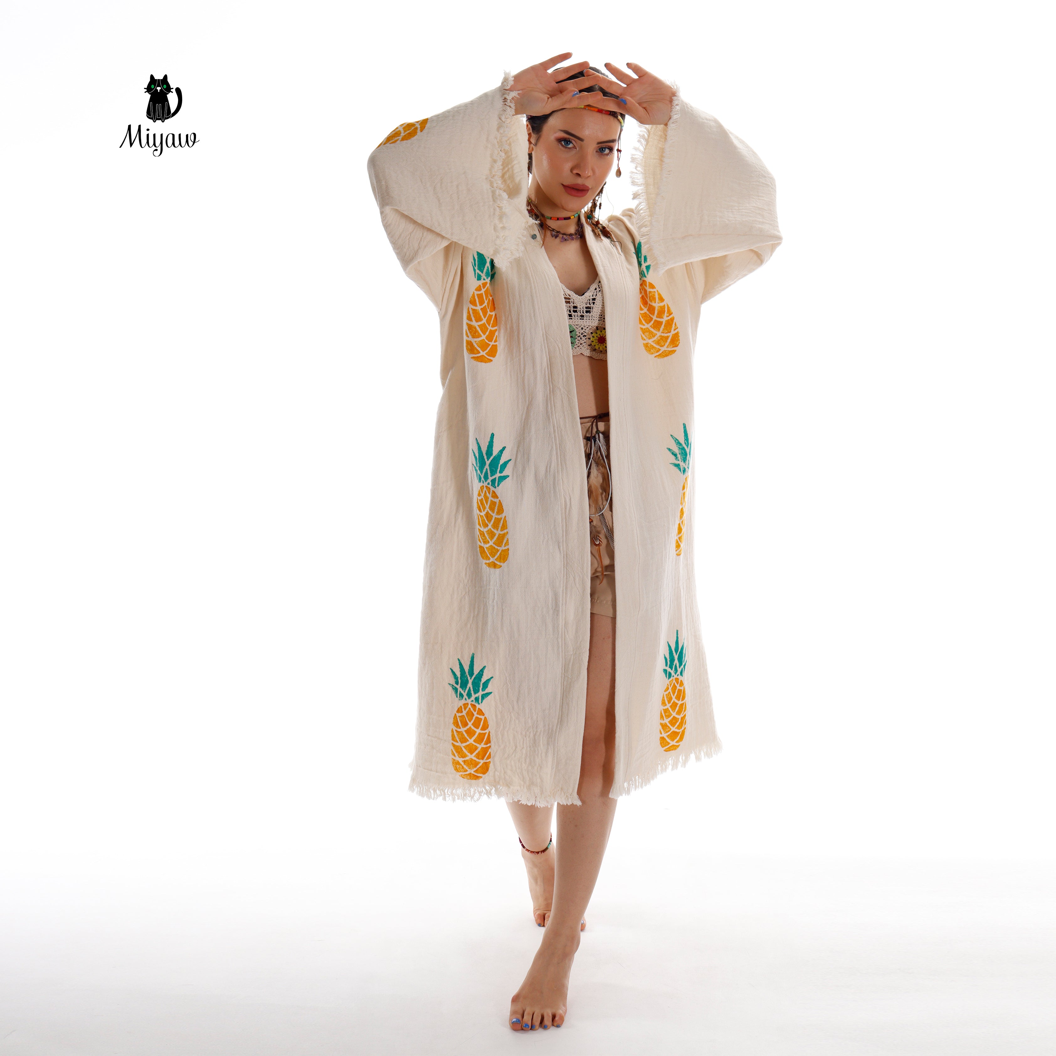 Wholesale Boho Pineapple Kimono Robe – Handcrafted for Spas