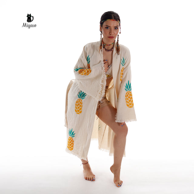 Wholesale Boho Pineapple Kimono Robe – Handcrafted for Spas