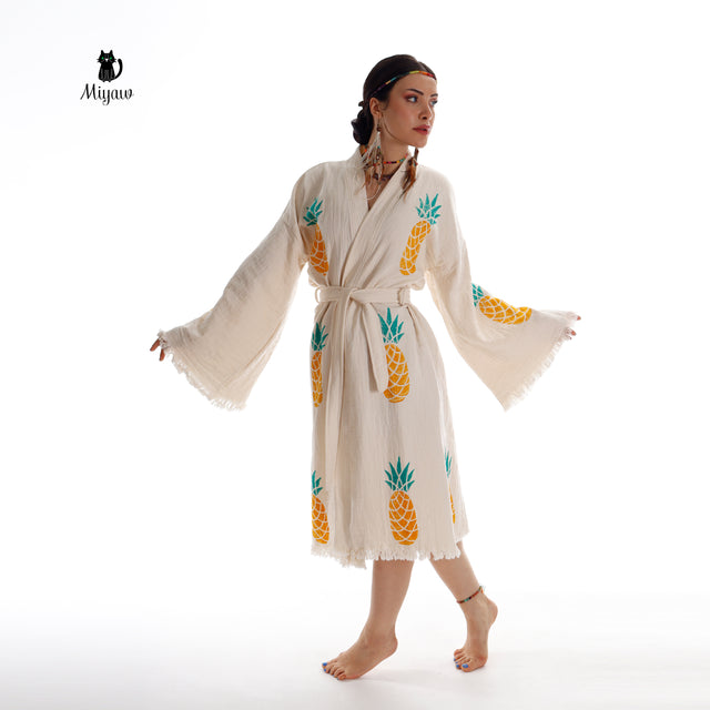 Wholesale Boho Pineapple Kimono Robe – Handcrafted for Spas
