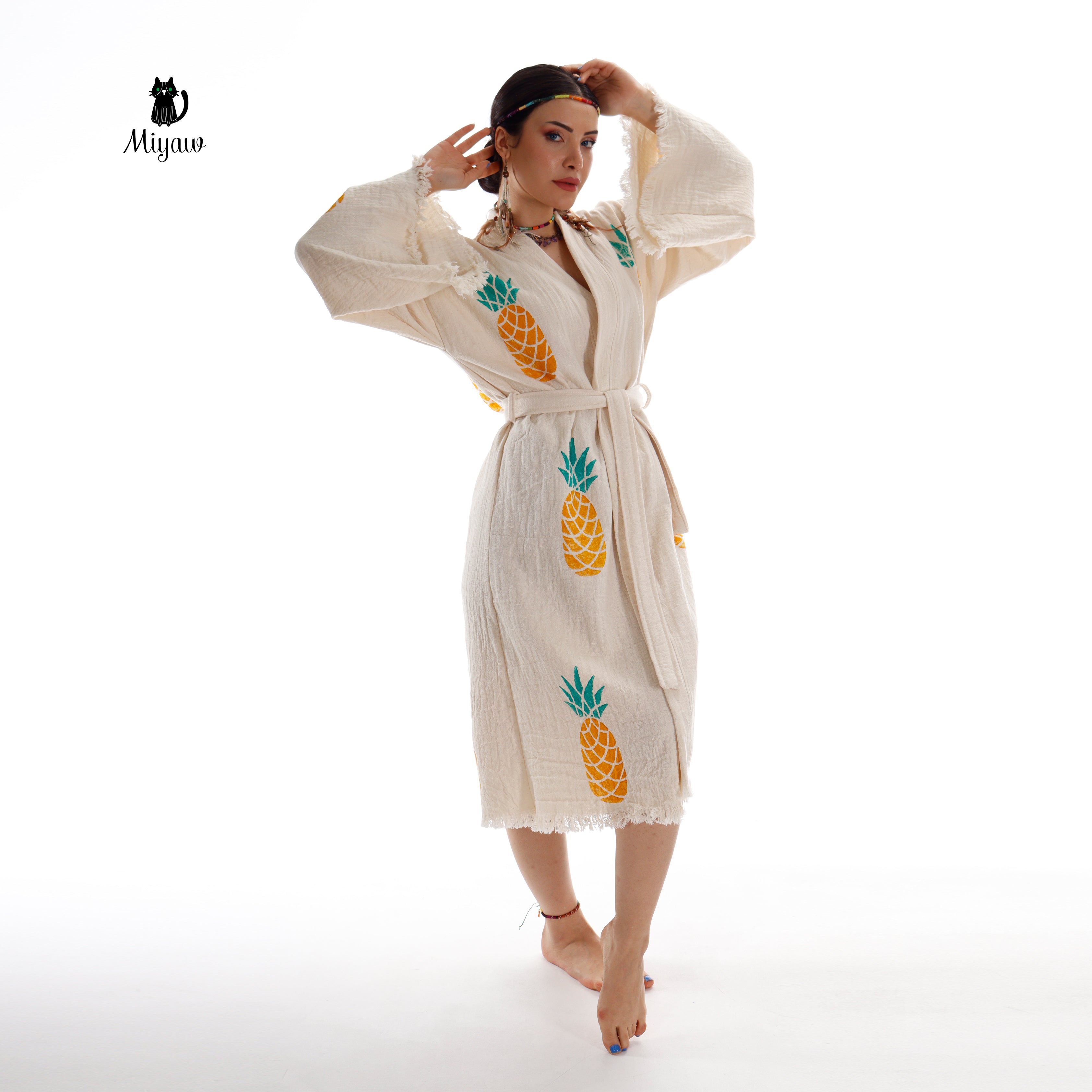 Wholesale Boho Pineapple Kimono Robe – Handcrafted for Spas