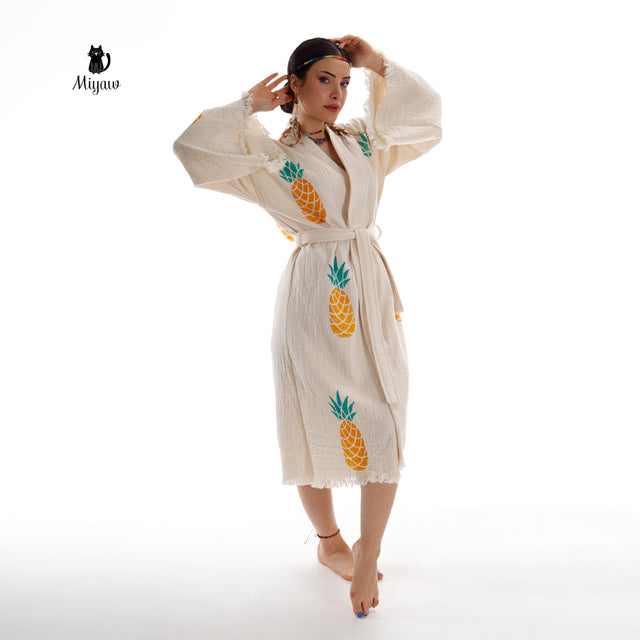 Wholesale Boho Pineapple Kimono Robe – Handcrafted for Spas