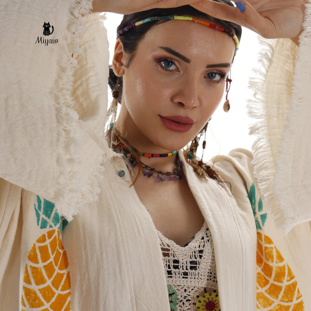 Wholesale Boho Pineapple Kimono Robe – Handcrafted for Spas