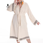 Boho Style Greek Stamped Beach Kimono - Handcrafted Bohemian Bathrobe - Miyawfashion