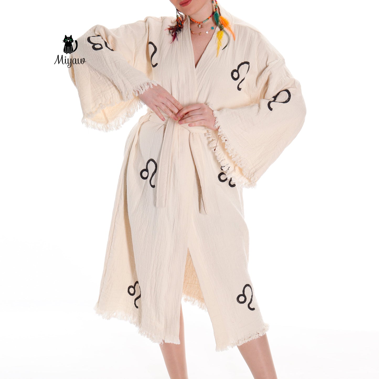 Organic Cotton Boho Long Sleeve Handmade Beach Kimono - Miyawfashion Miyawfashion