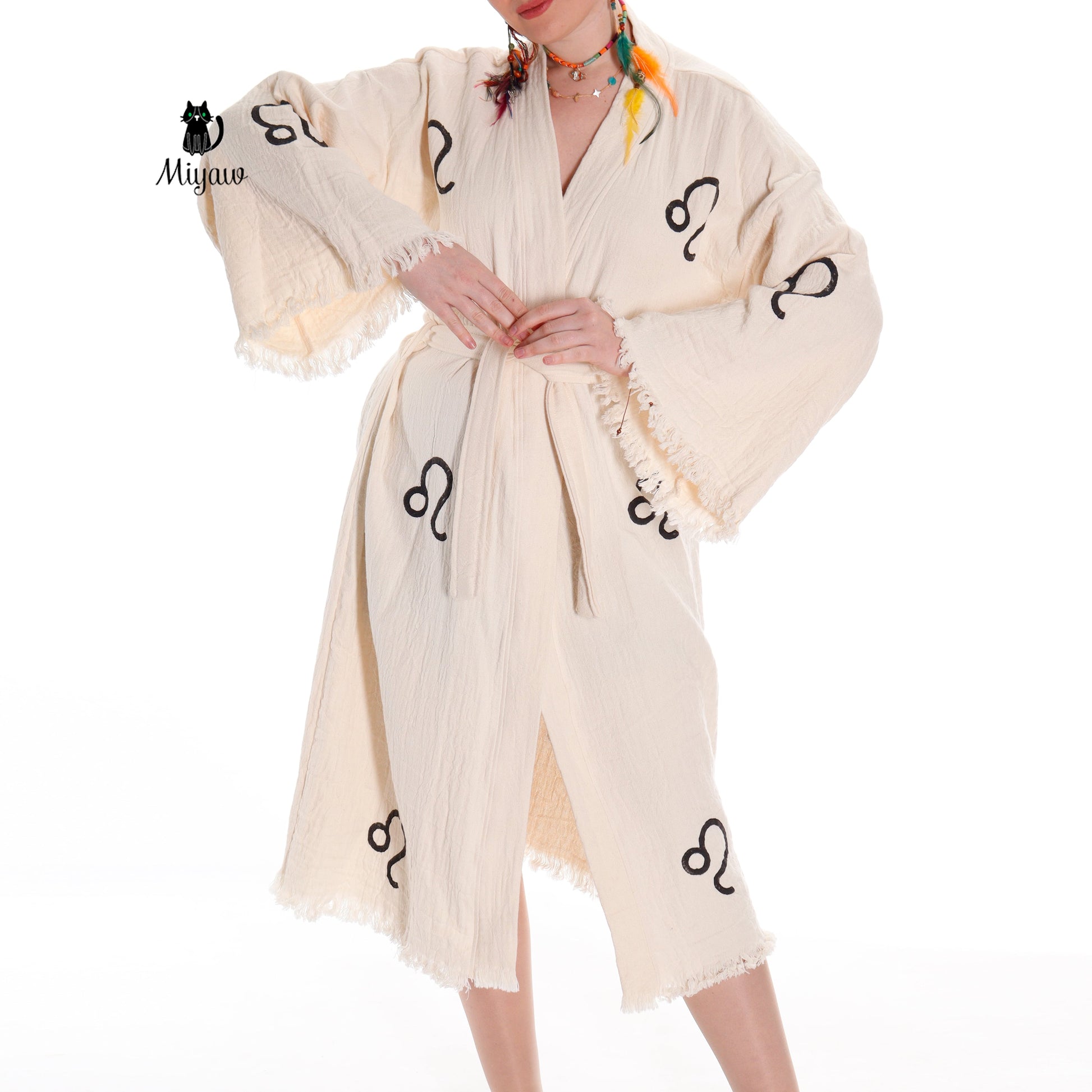 Organic Cotton Boho Long Sleeve Handmade Beach Kimono - Miyawfashion