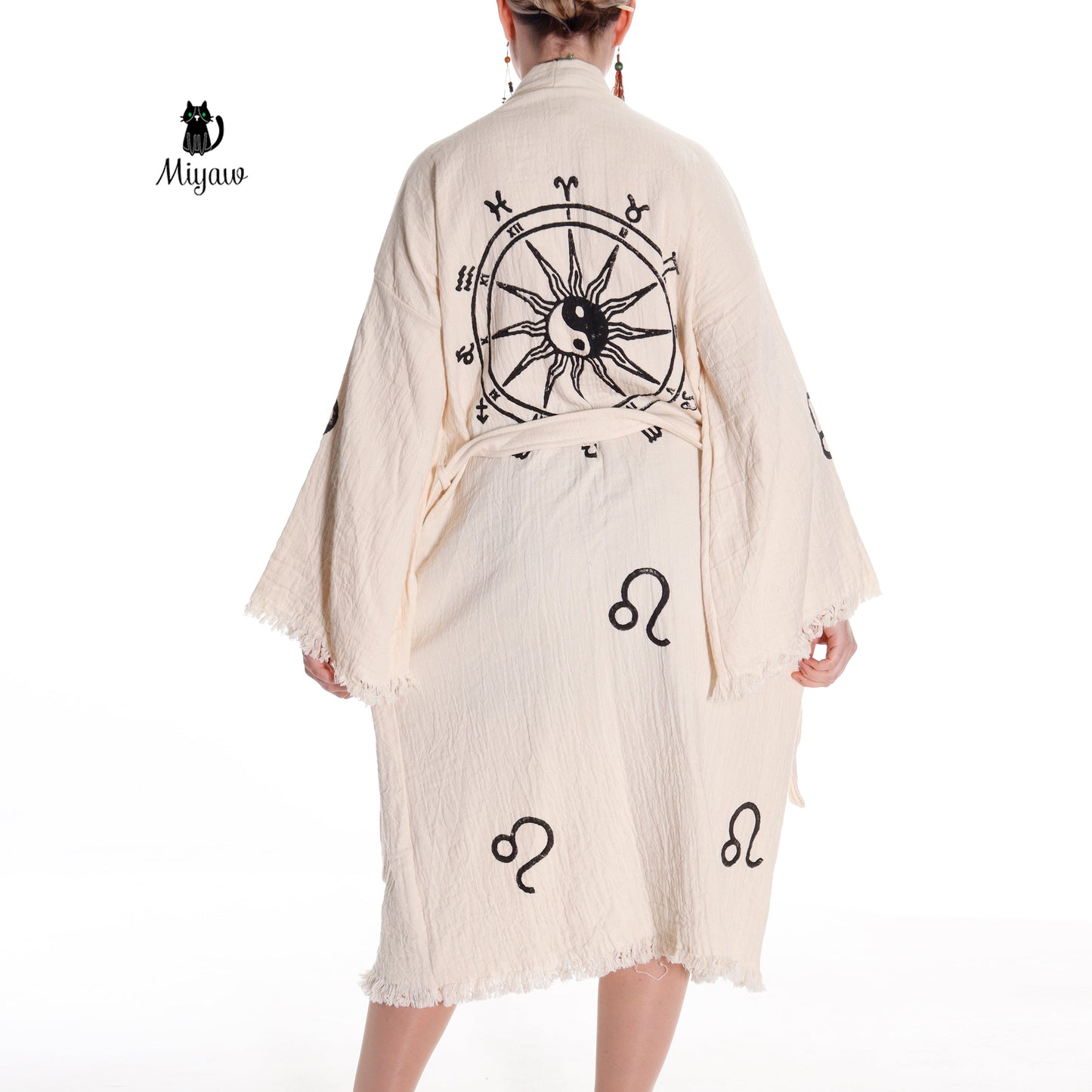 Organic Cotton Boho Long Sleeve Handmade Beach Kimono - Miyawfashion Miyawfashion