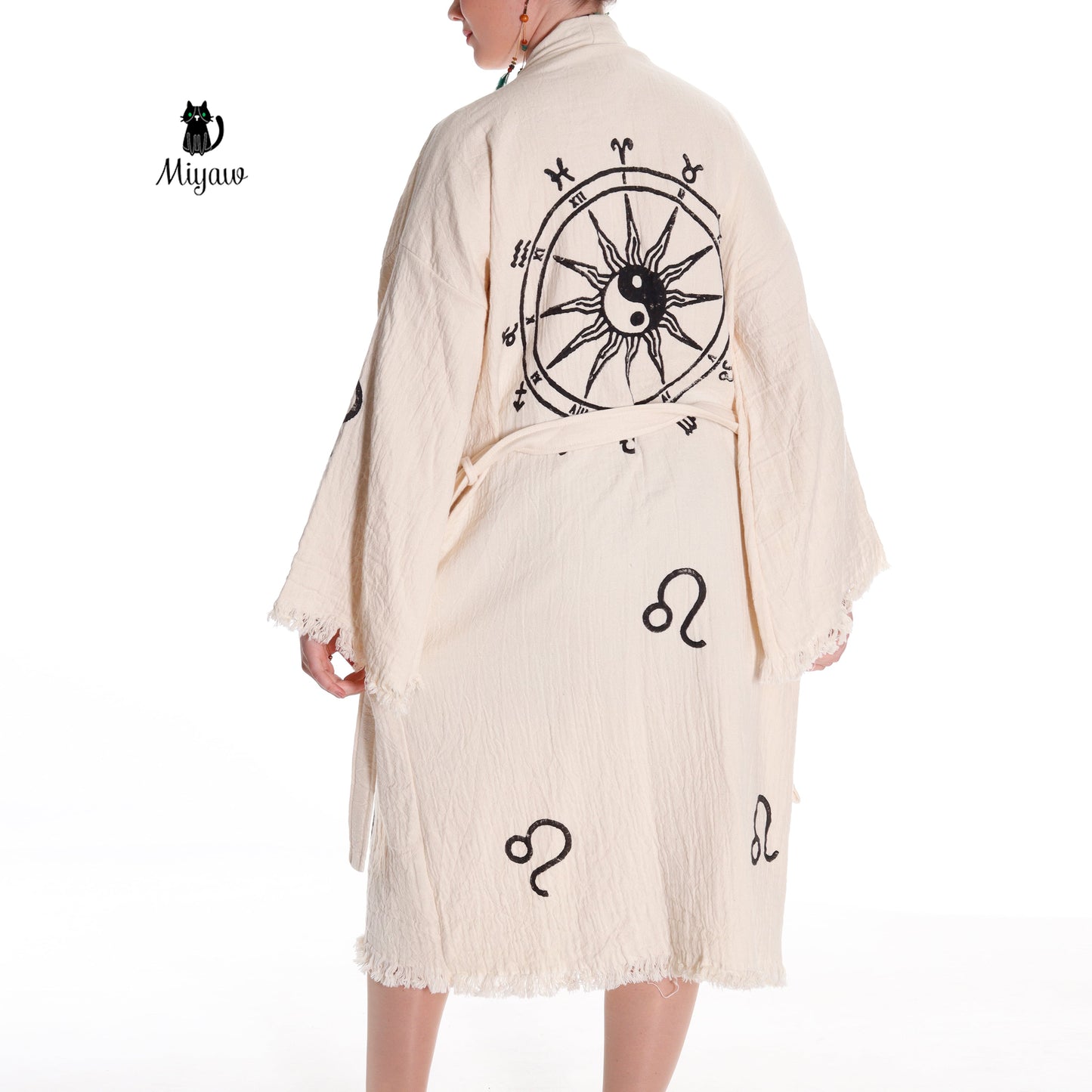 Organic Cotton Boho Long Sleeve Handmade Beach Kimono - Miyawfashion Miyawfashion