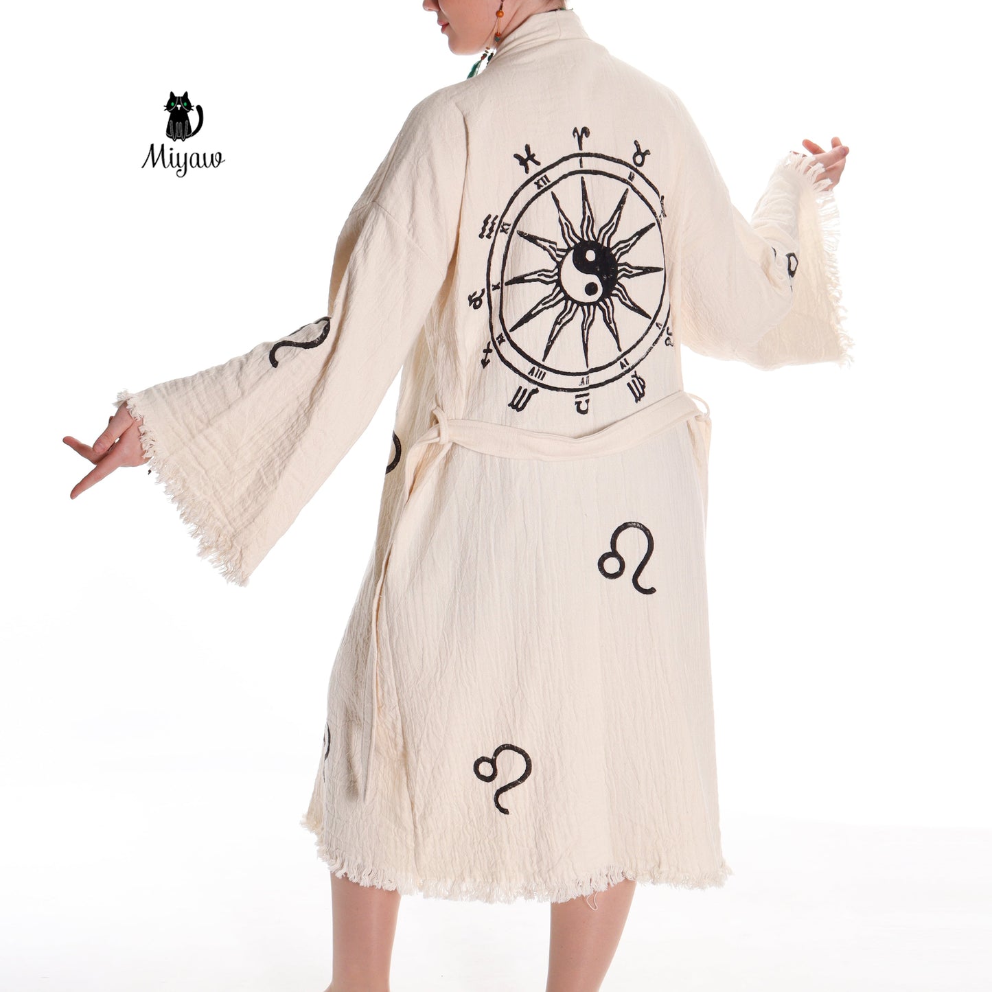 Organic Cotton Boho Long Sleeve Handmade Beach Kimono - Miyawfashion Miyawfashion