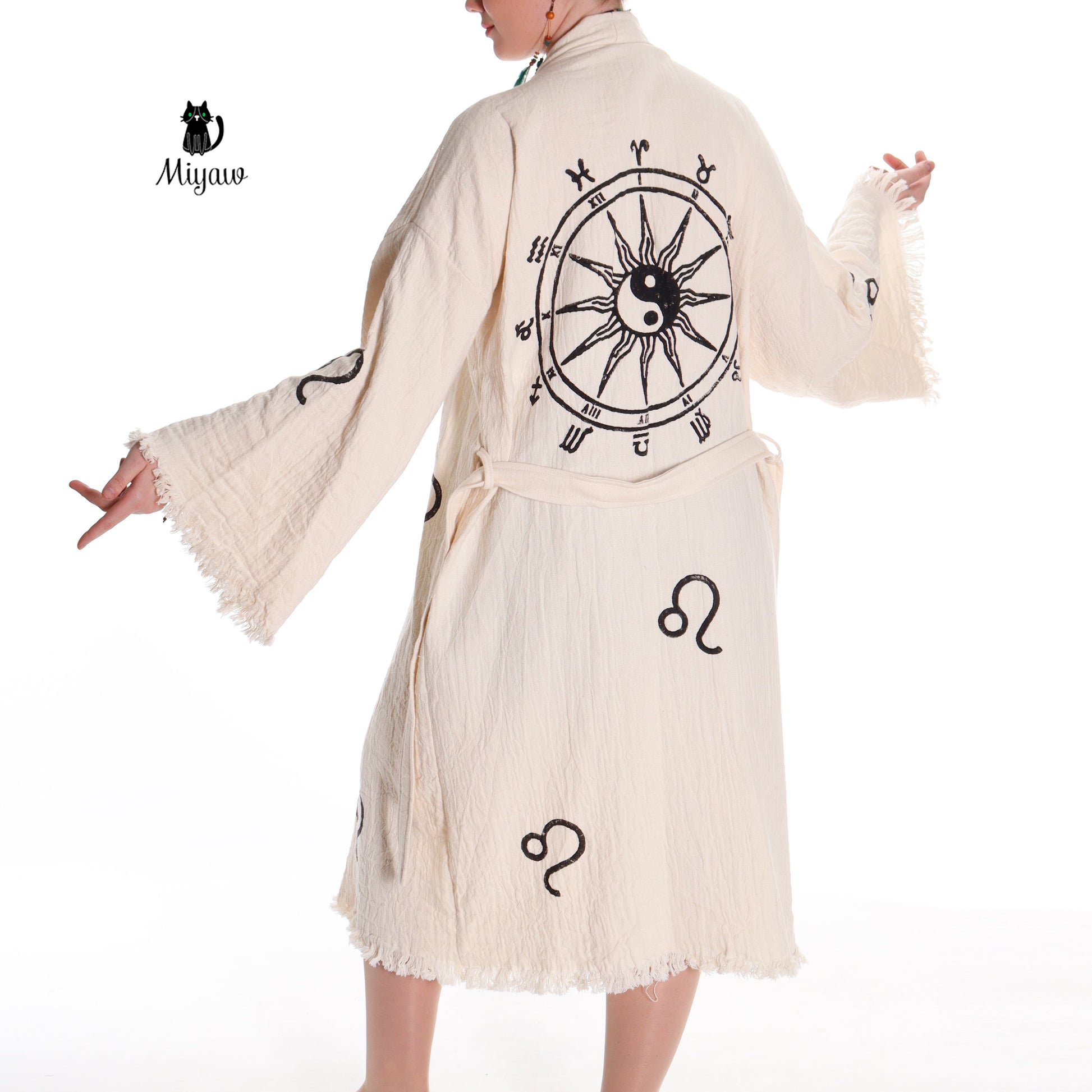 Organic Cotton Boho Long Sleeve Handmade Beach Kimono - Miyawfashion