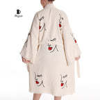 Organic Cotton Beach Kimono Robe with Handcrafted Woman's Face Stamp - Miyawfashion
