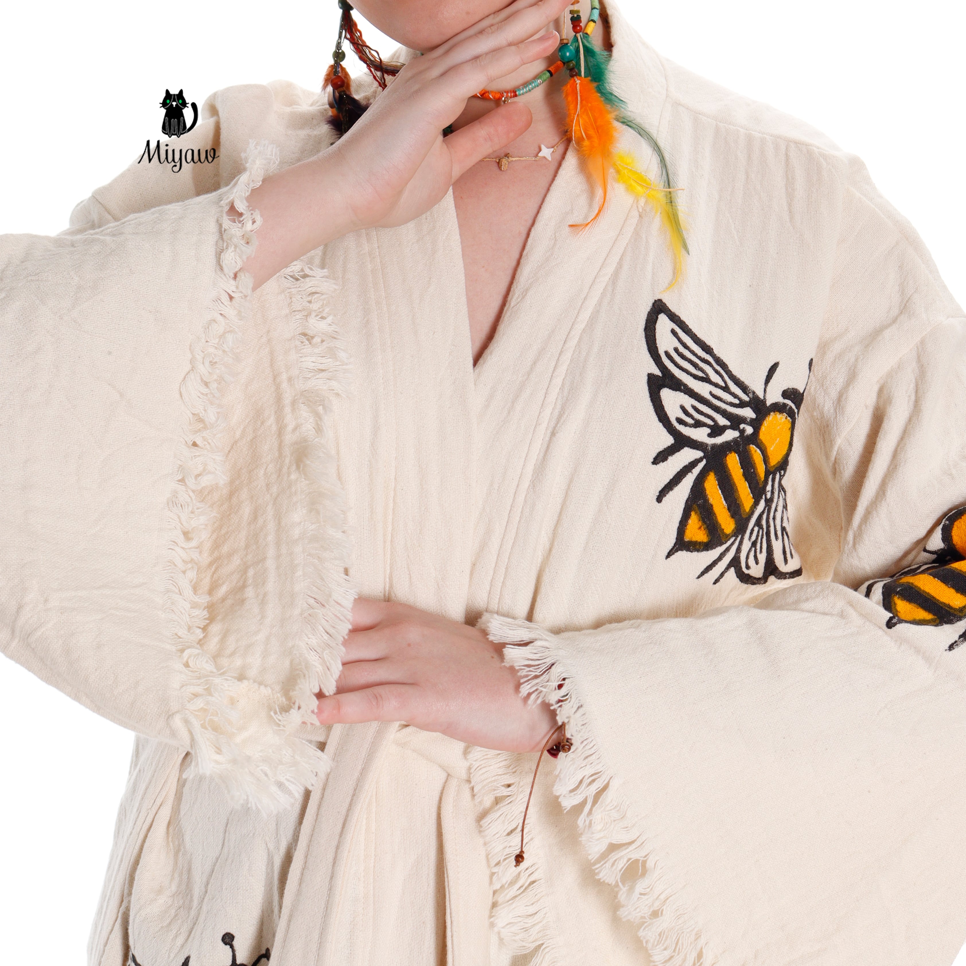 Handcrafted Boho Bee Printed Cover Up in Eco-Friendly Cotton - Miyawfashion