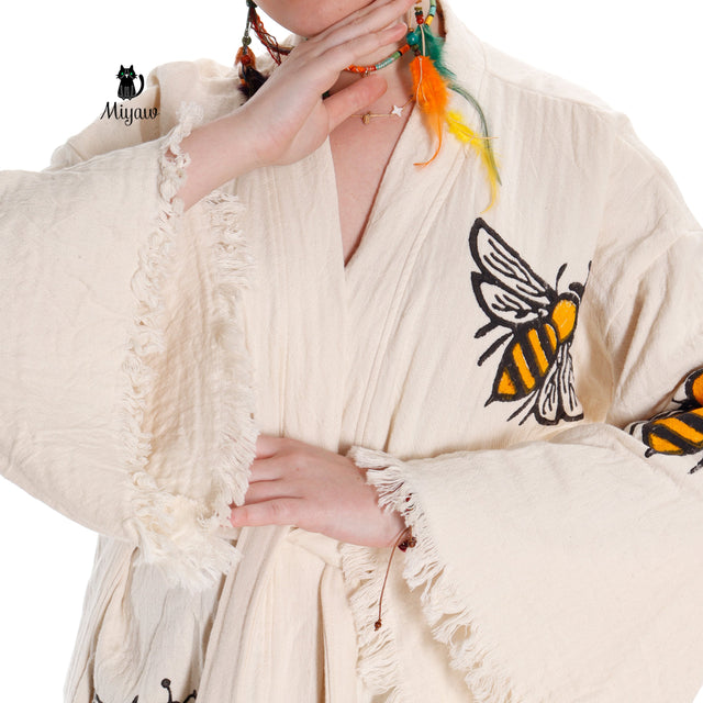Handcrafted Boho Bee Printed Cover Up in Eco-Friendly Cotton - Miyawfashion