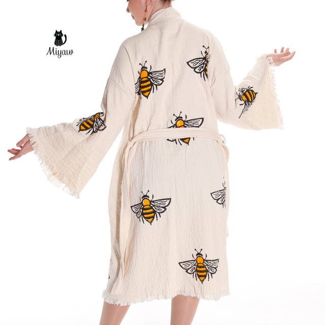 Handcrafted Boho Bee Printed Cover Up in Eco-Friendly Cotton - Miyawfashion