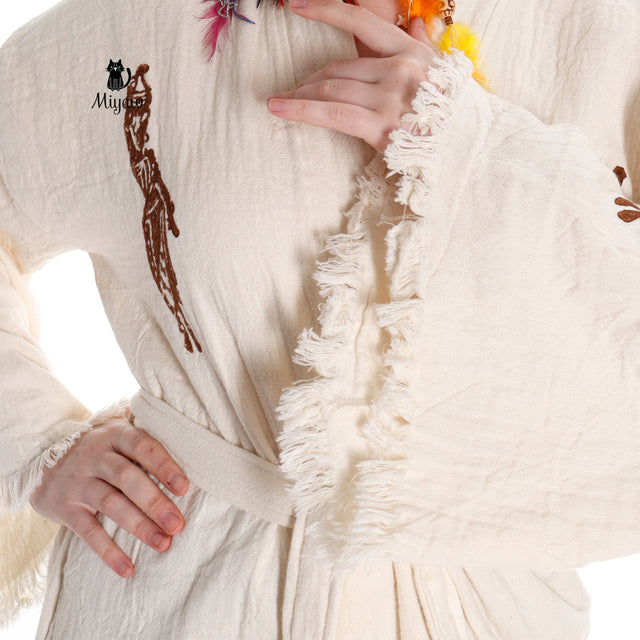 Handcrafted Cotton Kimono Robe with Arab Girl Carrying Water Design - Miyawfashion
