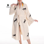 Organic Cotton Boho Beach Kimono Robe | Black Horse Stamp Design - Miyawfashion