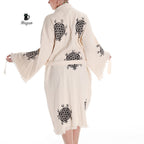 Boho Flower of Life Print Beach Kimono Robe // Handcrafted Organic Cotton Cover-Up - Miyawfashion