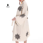 Boho Flower of Life Print Beach Kimono Robe // Handcrafted Organic Cotton Cover-Up - Miyawfashion