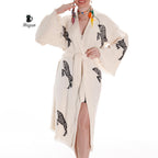 Zebra Stamped Beauty: Handcrafted Long Sleeve Boho Beach Kimono Robe - Miyawfashion