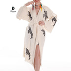 Zebra Stamped Beauty: Handcrafted Long Sleeve Boho Beach Kimono Robe - Miyawfashion