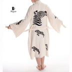 Zebra Stamped Beauty: Handcrafted Long Sleeve Boho Beach Kimono Robe - Miyawfashion