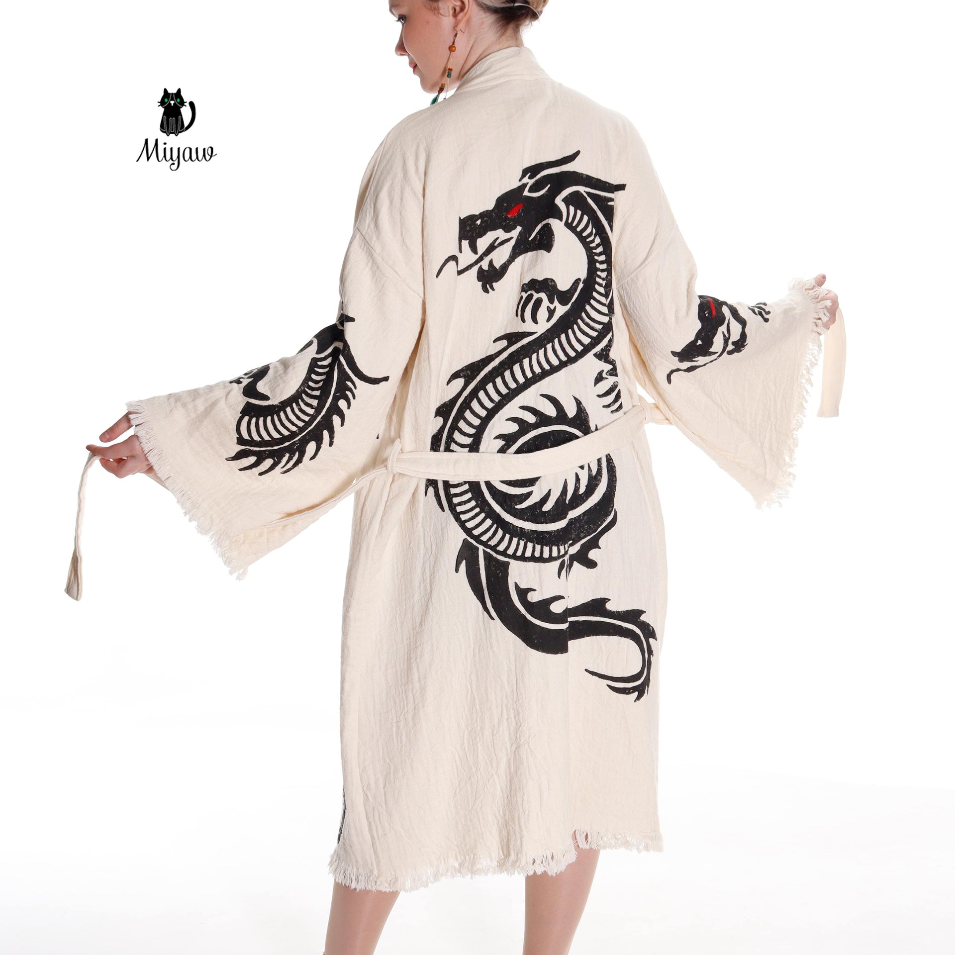 Boho Dragon Bath Robe: Handcrafted in Organic Cotton - Miyawfashion