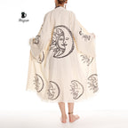 Boho Moon and Sun Print Organic Cotton Kimono Robe for Beach Days - Miyawfashion
