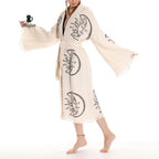 Boho Moon and Sun Print Organic Cotton Kimono Robe for Beach Days - Miyawfashion
