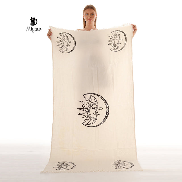 Boho Sun and Moon Fringe Bath or Beach Towel - Miyawfashion