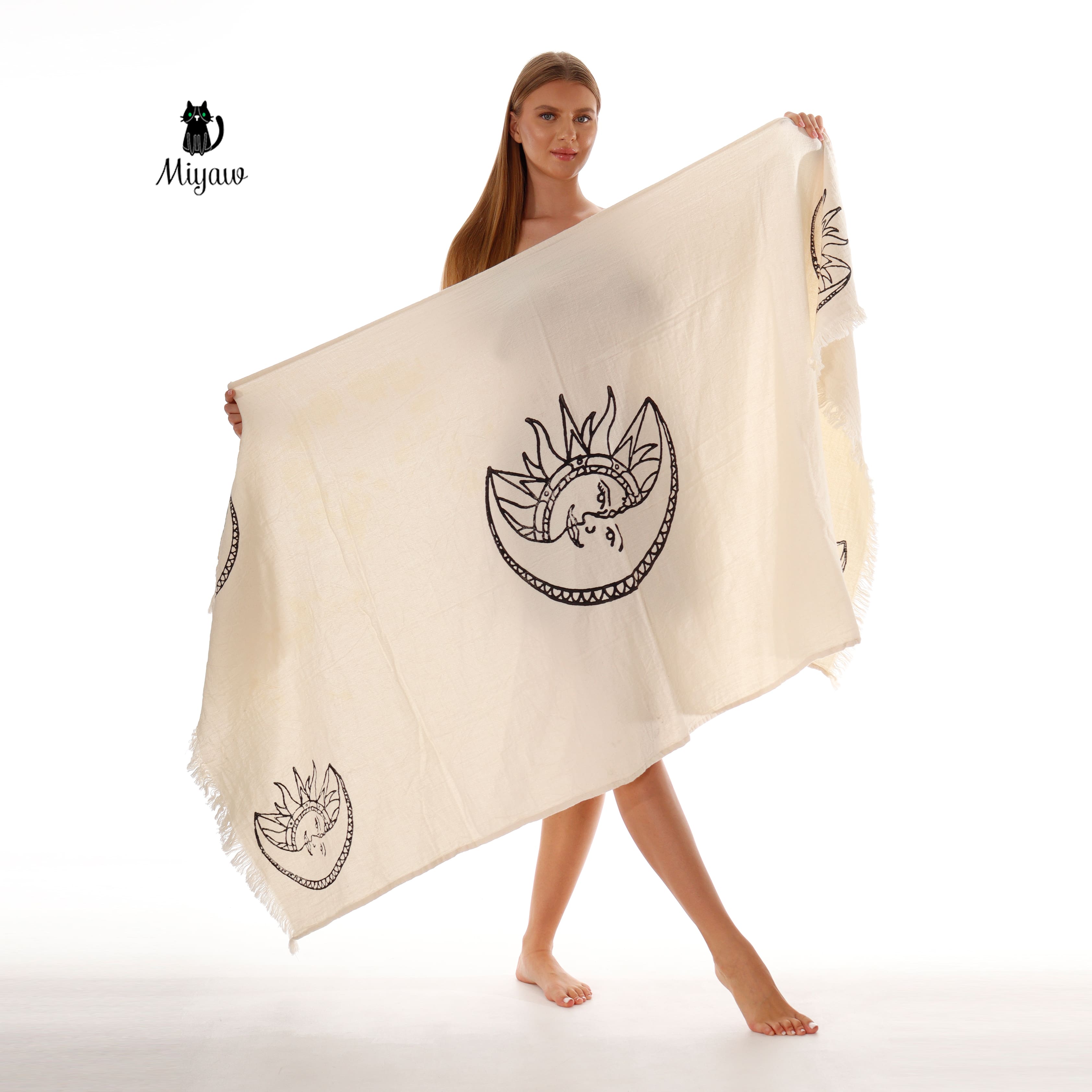 Boho Sun and Moon Fringe Bath or Beach Towel - Miyawfashion