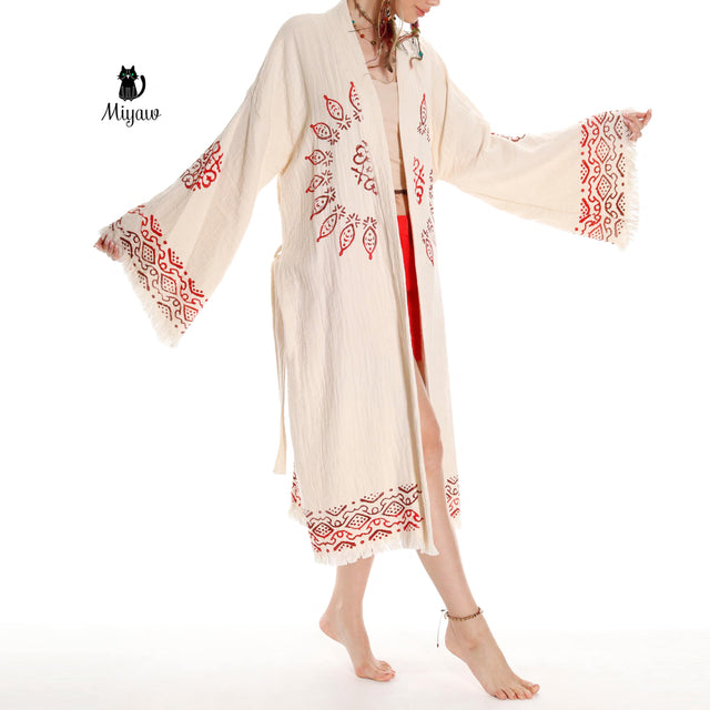 Boho Organic Cotton Mandala Stamped Bathrobe for Beach & Home - Miyawfashion