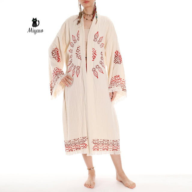 Boho Organic Cotton Mandala Stamped Bathrobe for Beach & Home - Miyawfashion