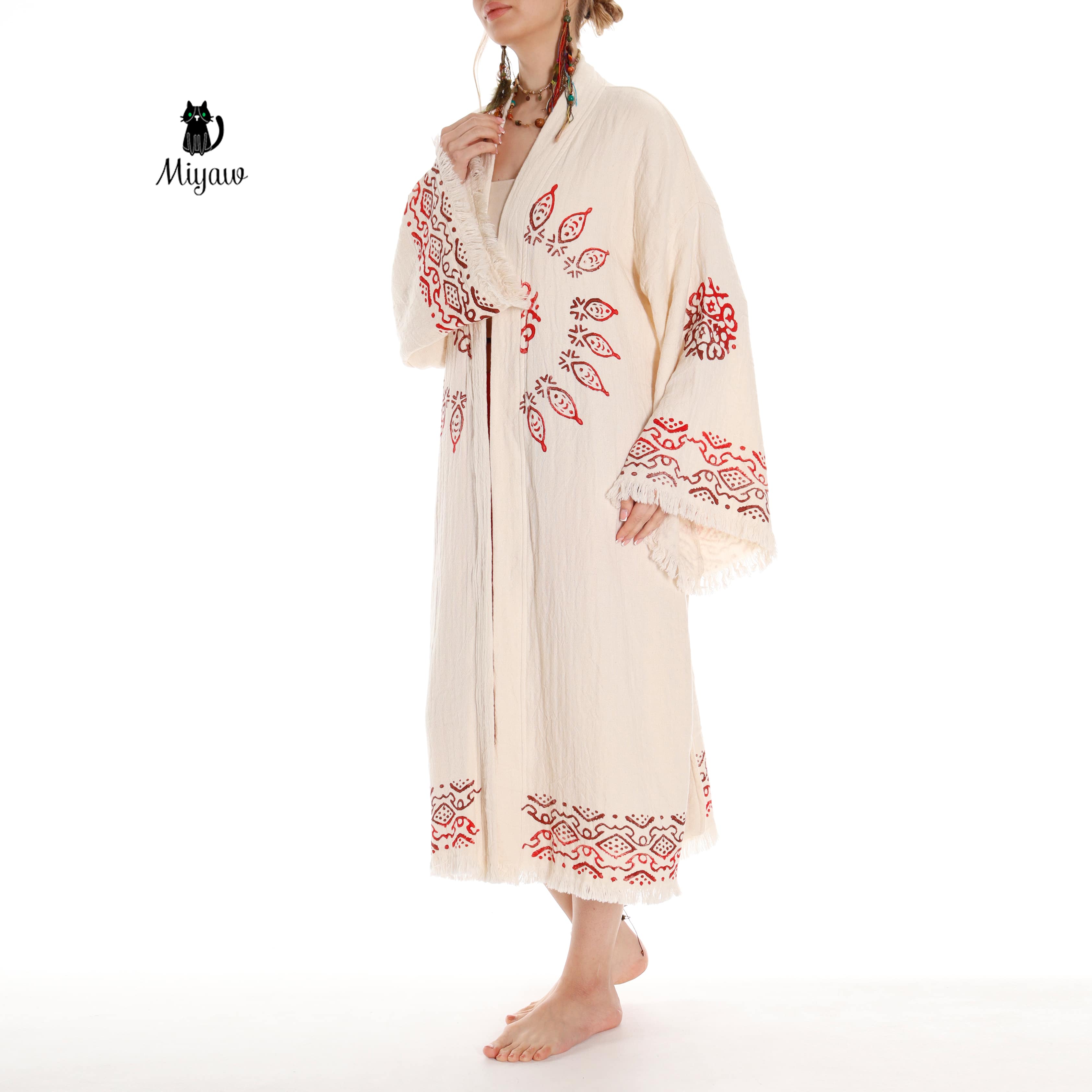 Boho Organic Cotton Mandala Stamped Bathrobe for Beach & Home - Miyawfashion