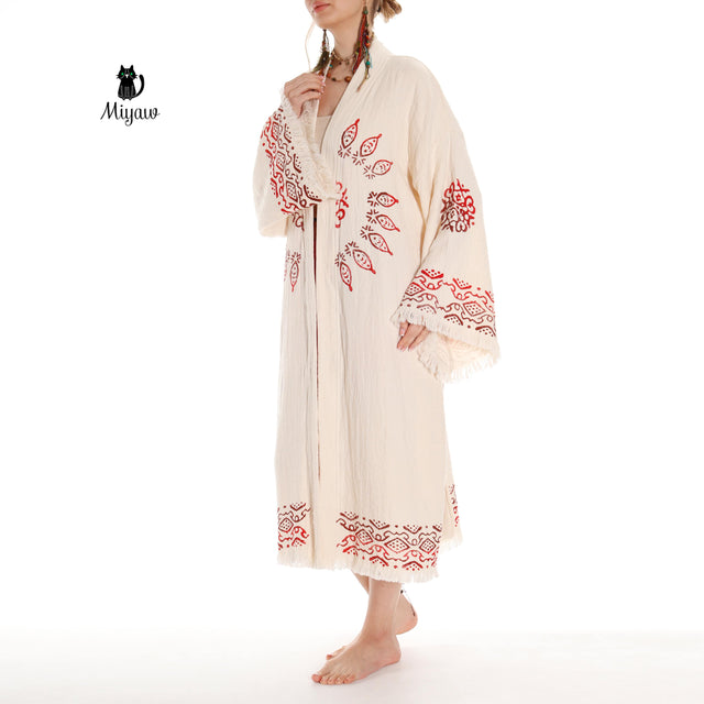 Boho Organic Cotton Mandala Stamped Bathrobe for Beach & Home - Miyawfashion