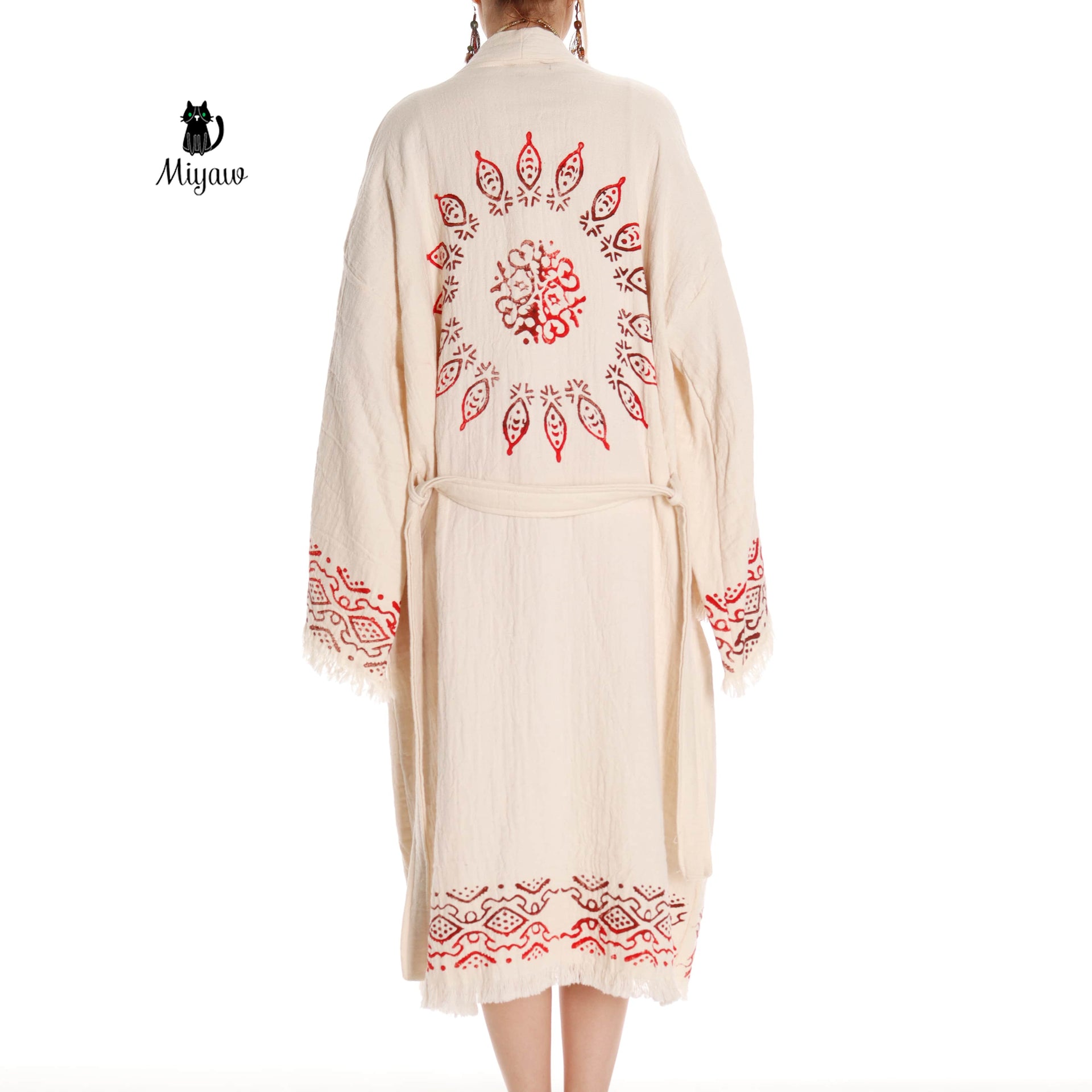 Boho Organic Cotton Mandala Stamped Bathrobe for Beach & Home - Miyawfashion