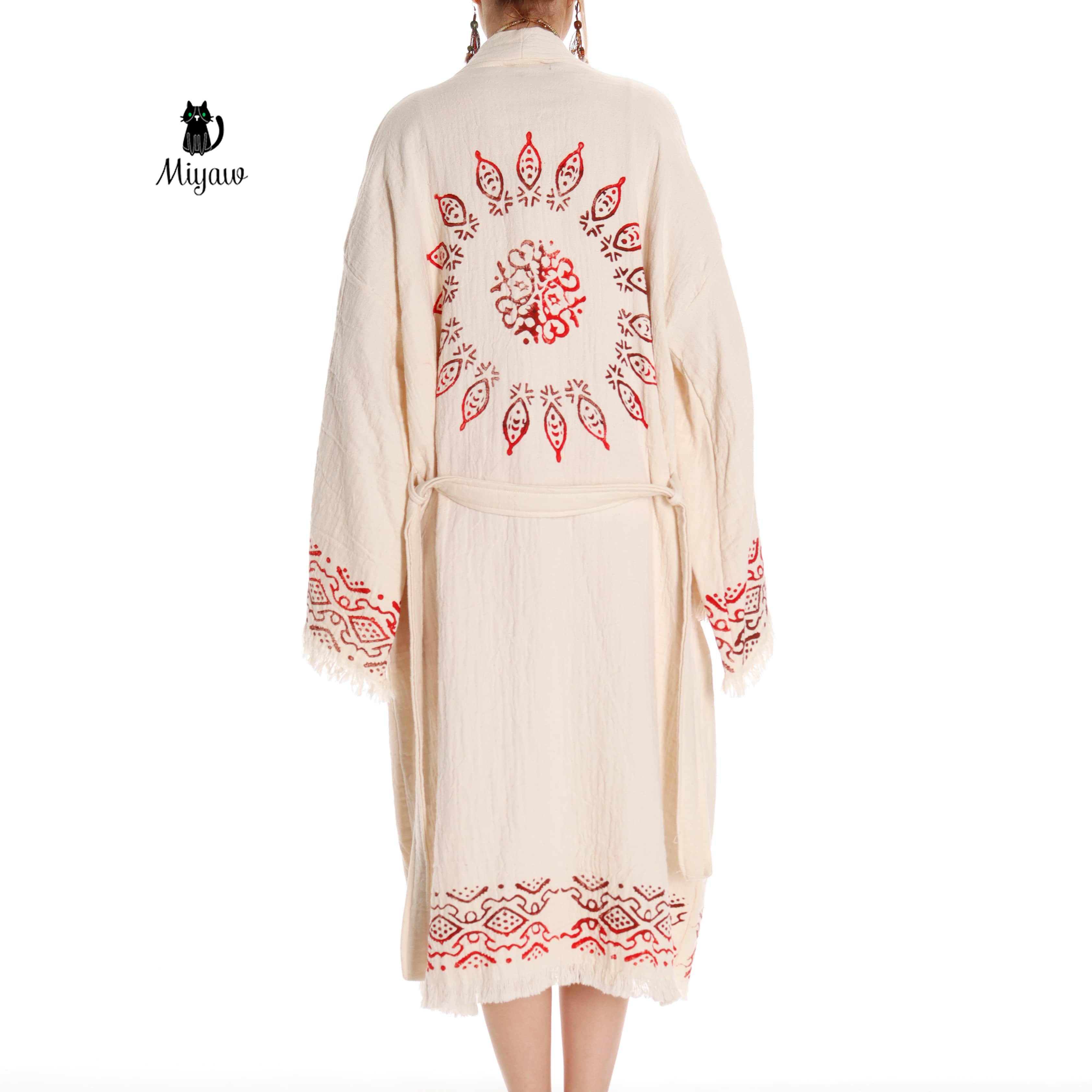Boho Organic Cotton Mandala Stamped Bathrobe for Beach & Home - Miyawfashion