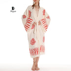 Boho Handmade Tree & Coral Stamped Bathrobe - Unique Handcrafted - Miyawfashion