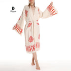 Boho Handmade Tree & Coral Stamped Bathrobe - Unique Handcrafted - Miyawfashion