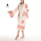 Boho Handmade Tree & Coral Stamped Bathrobe - Unique Handcrafted - Miyawfashion